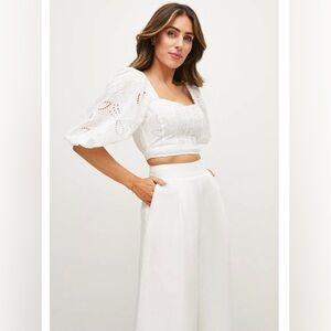 Karen Millen Lydia Millen White On White Broderie Crop Top Eyelet Puff Sleeve 12